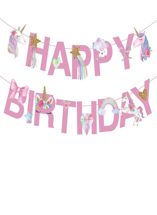 CC HOME Unicorn Happy Birthday Banner/Unicorn Party Supplies Decorations for Kids Birthday Party Decoration,Pink - Image 1